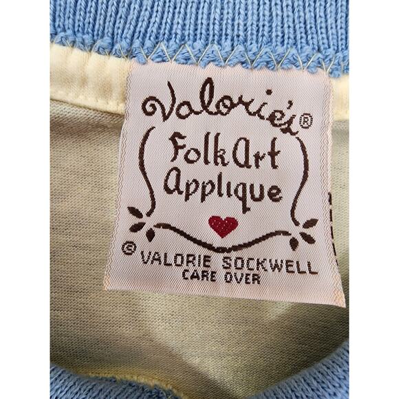 Vintage Valerie Sockwell Folk Art Applique Quilted Embroidered Collared Tee L - Picture 6 of 9